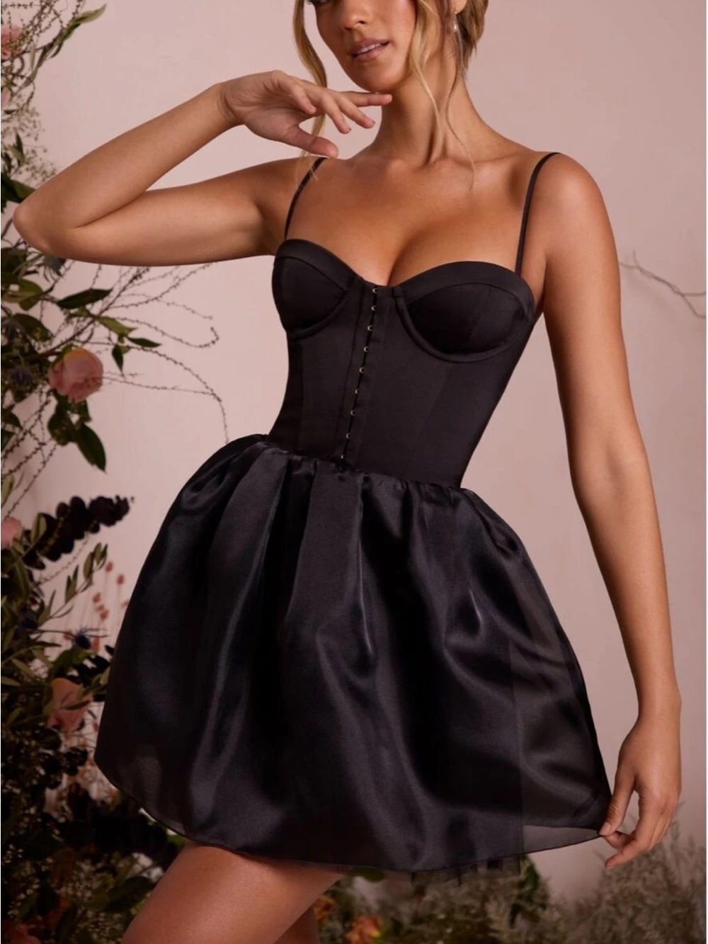 NWOT Oh Polly Black Satin Bustier Mini Dress US8
